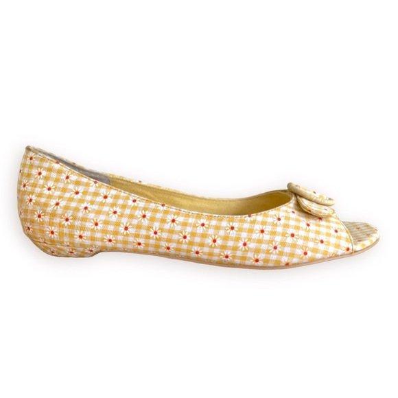 MUDD Pinup Retro Yellow Daisy Ginham Wicker Buckle Peep Toe Flats 🌼 - Picture 5 of 14